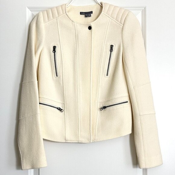 Women's NWT VINCE Wool Blend Moto Jacket in Off-White Size 4 - Picture 3 of 8